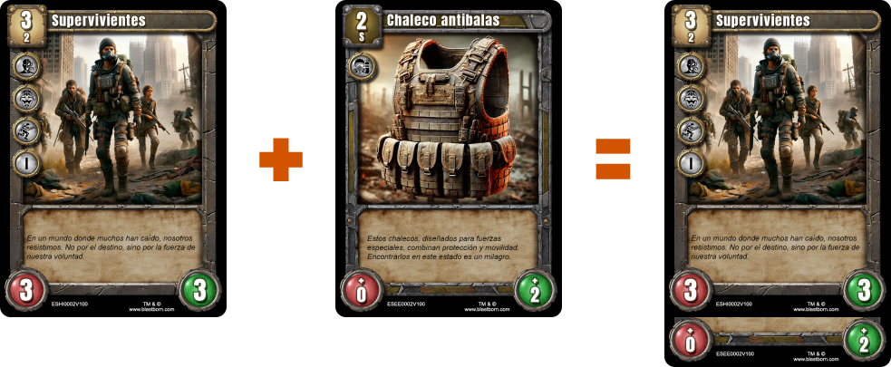 Ejemplo de combinación de carta de criatura y de equipamiento Carta de ejemplo de combinación de criatura y equipamiento.